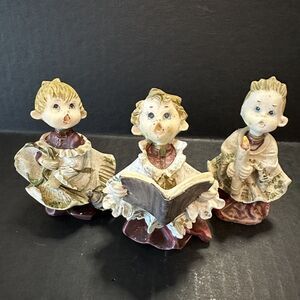 Choir Altar Boys Singing Figures Natural Color set of 3 Christmas Holiday Resin